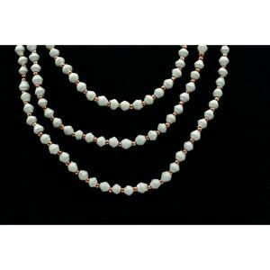 Teng Yue Vintage Necklace Triple Layer Turquoise Blue Beaded Gold Signed Bin3